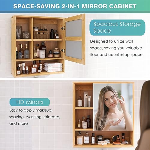 SMIBUY Bathroom Mirror Cabinet Wall Mounted, Bamboo Space Saver Medicine Cabinet, Wall Hanging Over Toilet Storage Cabinet with Mirror Door and Adjustable Shelf (Natural) 7 SMIBUY Bathroom Mirror Cabinet Wall Mounted, Bamboo Space Saver Medicine Cabinet, Wall Hanging Over Toilet Storage Cabinet with Mirror Door and Adjustable Shelf (Natural) - Image 7