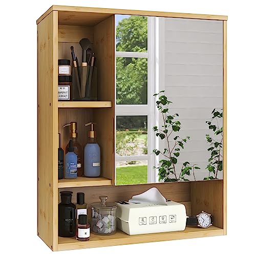 SMIBUY Bathroom Mirror Cabinet Wall Mounted, Bamboo Space Saver Medicine Cabinet, Wall Hanging Over Toilet Storage Cabinet with Mirror Door and Adjustable Shelf (Natural) 1 SMIBUY Bathroom Mirror Cabinet Wall Mounted, Bamboo Space Saver Medicine Cabinet, Wall Hanging Over Toilet Storage Cabinet with Mirror Door and Adjustable Shelf (Natural)