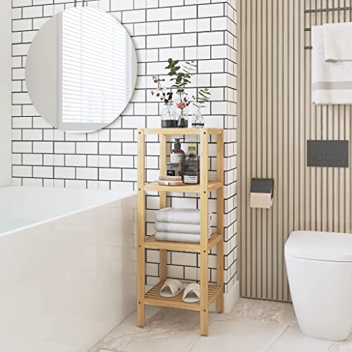SMIBUY Bathroom Storage Shelf, 4-Tier Bamboo Rack Organizer, Multifunctional Shelving Unit for Living Room Bedroom Kitchen (Natural) 4 SMIBUY Bathroom Storage Shelf, 4-Tier Bamboo Rack Organizer, Multifunctional Shelving Unit for Living Room Bedroom Kitchen (Natural) - Image 4