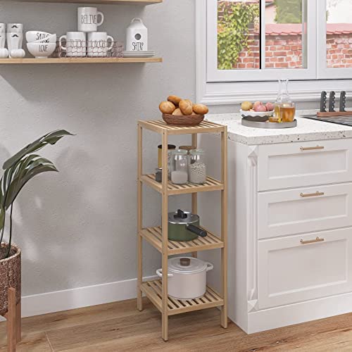 SMIBUY Bathroom Storage Shelf, 4-Tier Bamboo Rack Organizer, Multifunctional Shelving Unit for Living Room Bedroom Kitchen (Natural) 6 SMIBUY Bathroom Storage Shelf, 4-Tier Bamboo Rack Organizer, Multifunctional Shelving Unit for Living Room Bedroom Kitchen (Natural) - Image 6