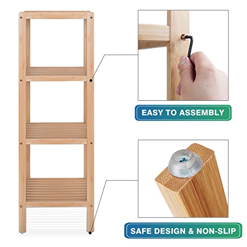 SMIBUY Bathroom Storage Shelf, 4-Tier Bamboo Rack Organizer, Multifunctional Shelving Unit for Living Room Bedroom Kitchen (Natural) 7 SMIBUY Bathroom Storage Shelf, 4-Tier Bamboo Rack Organizer, Multifunctional Shelving Unit for Living Room Bedroom Kitchen (Natural) - Image 7