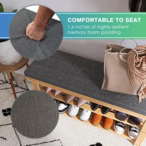 SMIBUY Shoe Rack Bench, 3-Tier Sturdy Bamboo Shoe Organizer with Foam Padded Seat, Storage Shelf for Entryway, Hallway, Bedroom or Living Room, 87 x 30 x 49 cm, (Natural and Grey) 7 SMIBUY Shoe Rack Bench, 3-Tier Sturdy Bamboo Shoe Organizer with Foam Padded Seat, Storage Shelf for Entryway, Hallway, Bedroom or Living Room, 87 x 30 x 49 cm, (Natural and Grey) - Image 7