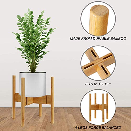 SMRONAR Plant Stand, Indoor Plant Pot Stand Bamboo Adjustable Mid-Century Flower Pot Holder Fit for 8.5"-12.4" Plant Pots for Garden Office,1 Pcs (Not include Plants & Plant Pot) 2 SMRONAR Plant Stand, Indoor Plant Pot Stand Bamboo Adjustable Mid-Century Flower Pot Holder Fit for 8.5"-12.4" Plant Pots for Garden Office,1 Pcs (Not include Plants & Plant Pot) - Image 2