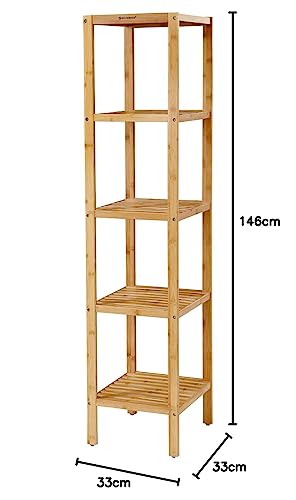 SONGMICS 5-Tier Bamboo Bathroom Shelf, Freestanding Narrow Shelf Unit, Multifunctional Storage Shelf, Corner Shelf, for Kitchen, Living Room, Bedroom, Hallway, Natural BCB55Y 3 SONGMICS 5-Tier Bamboo Bathroom Shelf, Freestanding Narrow Shelf Unit, Multifunctional Storage Shelf, Corner Shelf, for Kitchen, Living Room, Bedroom, Hallway, Natural BCB55Y - Image 3