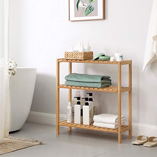 SONGMICS Bamboo Storage Shelf, 3-Tier Shelving Unit, Multifunctional, in the Hallway, Bathroom, Living Room, Balcony, Kitchen, 26 x 60 x 66 cm, Natural BCB33Y 2 SONGMICS Bamboo Storage Shelf, 3-Tier Shelving Unit, Multifunctional, in the Hallway, Bathroom, Living Room, Balcony, Kitchen, 26 x 60 x 66 cm, Natural BCB33Y - Image 2