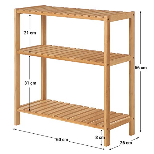 SONGMICS Bamboo Storage Shelf, 3-Tier Shelving Unit, Multifunctional, in the Hallway, Bathroom, Living Room, Balcony, Kitchen, 26 x 60 x 66 cm, Natural BCB33Y 3 SONGMICS Bamboo Storage Shelf, 3-Tier Shelving Unit, Multifunctional, in the Hallway, Bathroom, Living Room, Balcony, Kitchen, 26 x 60 x 66 cm, Natural BCB33Y - Image 3