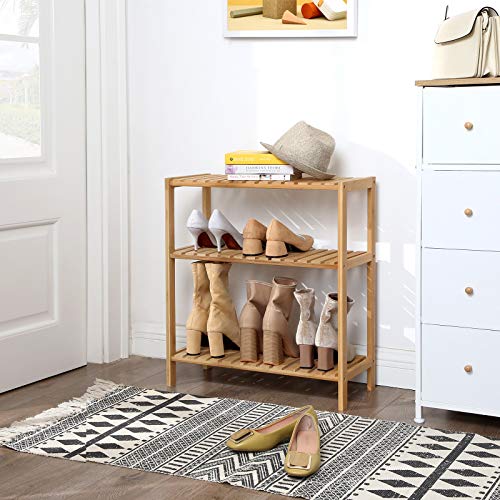 SONGMICS Bamboo Storage Shelf, 3-Tier Shelving Unit, Multifunctional, in the Hallway, Bathroom, Living Room, Balcony, Kitchen, 26 x 60 x 66 cm, Natural BCB33Y 4 SONGMICS Bamboo Storage Shelf, 3-Tier Shelving Unit, Multifunctional, in the Hallway, Bathroom, Living Room, Balcony, Kitchen, 26 x 60 x 66 cm, Natural BCB33Y - Image 4