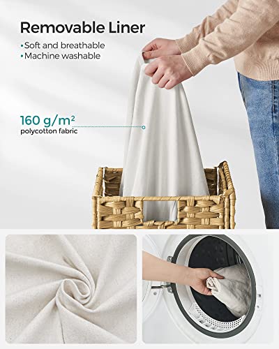 SONGMICS Laundry Basket, 90L Synthetic Rattan Storage Basket with Lid and Handles, Wicker, Foldable, Removable Liners, for Blankets, Clothes, Living Room, Bedroom, Laundry Room, Natural Colour LCB51NL 6 SONGMICS Laundry Basket, 90L Synthetic Rattan Storage Basket with Lid and Handles, Wicker, Foldable, Removable Liners, for Blankets, Clothes, Living Room, Bedroom, Laundry Room, Natural Colour LCB51NL - Image 6