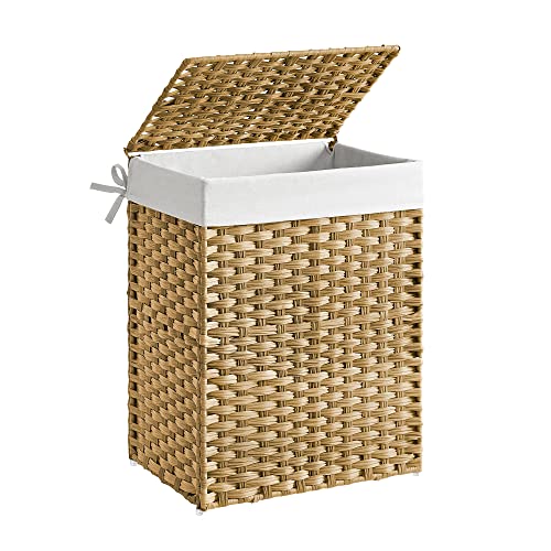 SONGMICS Laundry Basket, 90L Synthetic Rattan Storage Basket with Lid and Handles, Wicker, Foldable, Removable Liners, for Blankets, Clothes, Living Room, Bedroom, Laundry Room, Natural Colour LCB51NL 1 SONGMICS Laundry Basket, 90L Synthetic Rattan Storage Basket with Lid and Handles, Wicker, Foldable, Removable Liners, for Blankets, Clothes, Living Room, Bedroom, Laundry Room, Natural Colour LCB51NL