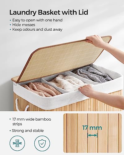 SONGMICS LCB091N01 Laundry Basket, 150 L Laundry Basket, 3 Compartments Sorting Compartments, Bamboo Lid, Handles, Foldable, Removable Machine Washable Bag, for Laundry Room, Bedroom, Wood Colour 3 SONGMICS LCB091N01 Laundry Basket, 150 L Laundry Basket, 3 Compartments Sorting Compartments, Bamboo Lid, Handles, Foldable, Removable Machine Washable Bag, for Laundry Room, Bedroom, Wood Colour - Image 3