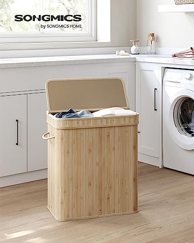 SONGMICS Laundry Hamper with Lid, 100 L Bamboo Laundry Basket, Removable Machine Washable Hamper Basket, with Handles, for Laundry Room, Bedroom, Washroom, Natural LCB063N01 2 SONGMICS Laundry Hamper with Lid, 100 L Bamboo Laundry Basket, Removable Machine Washable Hamper Basket, with Handles, for Laundry Room, Bedroom, Washroom, Natural LCB063N01 - Image 2