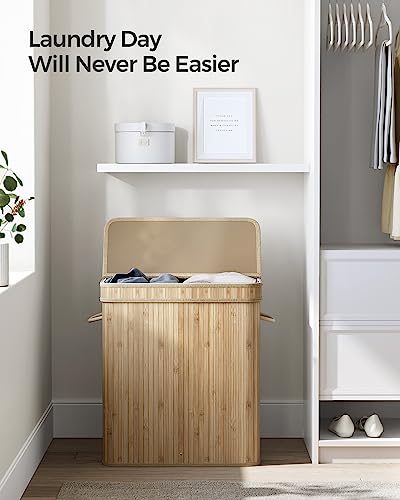 SONGMICS Laundry Hamper with Lid, 100 L Bamboo Laundry Basket, Removable Machine Washable Hamper Basket, with Handles, for Laundry Room, Bedroom, Washroom, Natural LCB063N01 3 SONGMICS Laundry Hamper with Lid, 100 L Bamboo Laundry Basket, Removable Machine Washable Hamper Basket, with Handles, for Laundry Room, Bedroom, Washroom, Natural LCB063N01 - Image 3