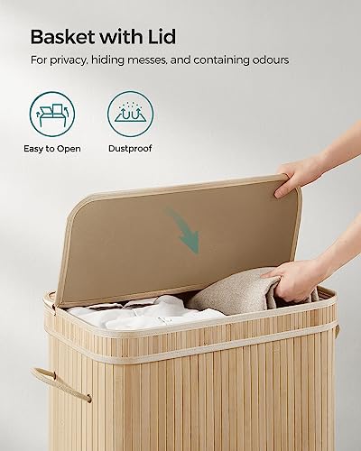 SONGMICS Laundry Hamper with Lid, 100 L Bamboo Laundry Basket, Removable Machine Washable Hamper Basket, with Handles, for Laundry Room, Bedroom, Washroom, Natural LCB063N01 4 SONGMICS Laundry Hamper with Lid, 100 L Bamboo Laundry Basket, Removable Machine Washable Hamper Basket, with Handles, for Laundry Room, Bedroom, Washroom, Natural LCB063N01 - Image 4