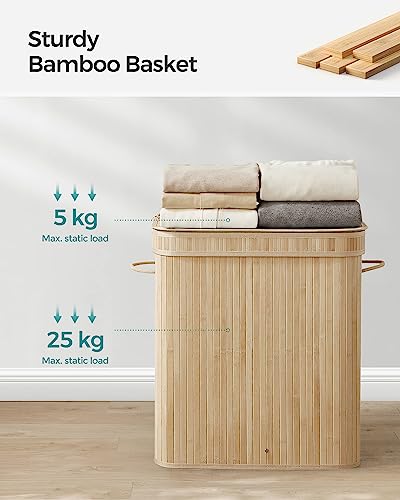 SONGMICS Laundry Hamper with Lid, 100 L Bamboo Laundry Basket, Removable Machine Washable Hamper Basket, with Handles, for Laundry Room, Bedroom, Washroom, Natural LCB063N01 6 SONGMICS Laundry Hamper with Lid, 100 L Bamboo Laundry Basket, Removable Machine Washable Hamper Basket, with Handles, for Laundry Room, Bedroom, Washroom, Natural LCB063N01 - Image 6