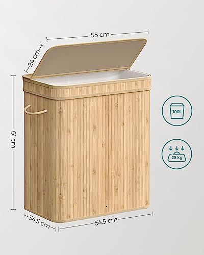 SONGMICS Laundry Hamper with Lid, 100 L Bamboo Laundry Basket, Removable Machine Washable Hamper Basket, with Handles, for Laundry Room, Bedroom, Washroom, Natural LCB063N01 7 SONGMICS Laundry Hamper with Lid, 100 L Bamboo Laundry Basket, Removable Machine Washable Hamper Basket, with Handles, for Laundry Room, Bedroom, Washroom, Natural LCB063N01 - Image 7