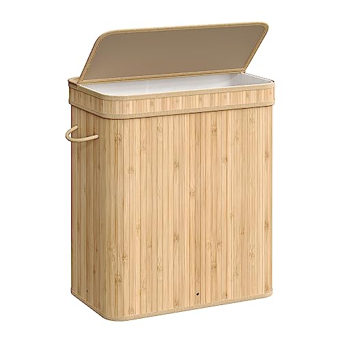 SONGMICS Laundry Hamper with Lid, 100 L Bamboo Laundry Basket, Removable Machine Washable Hamper Basket, with Handles, for Laundry Room, Bedroom, Washroom, Natural LCB063N01 1 SONGMICS Laundry Hamper with Lid, 100 L Bamboo Laundry Basket, Removable Machine Washable Hamper Basket, with Handles, for Laundry Room, Bedroom, Washroom, Natural LCB063N01