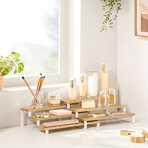 SONGMICS Spice Rack, Set of 2 Cabinet Shelf Organisers, 3-Tier Extendable Spice Holder, Engineered Wood, Stackable, for Pantry, Cupboard, Countertop, Natural Beige and Cloud White KCS016N02 2 SONGMICS Spice Rack, Set of 2 Cabinet Shelf Organisers, 3-Tier Extendable Spice Holder, Engineered Wood, Stackable, for Pantry, Cupboard, Countertop, Natural Beige and Cloud White KCS016N02 - Image 2