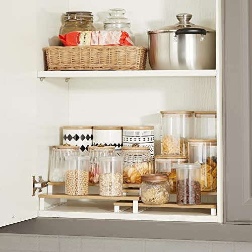 SONGMICS Spice Rack, Set of 2 Cabinet Shelf Organisers, 3-Tier Extendable Spice Holder, Engineered Wood, Stackable, for Pantry, Cupboard, Countertop, Natural Beige and Cloud White KCS016N02 3 SONGMICS Spice Rack, Set of 2 Cabinet Shelf Organisers, 3-Tier Extendable Spice Holder, Engineered Wood, Stackable, for Pantry, Cupboard, Countertop, Natural Beige and Cloud White KCS016N02 - Image 3