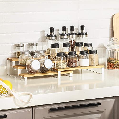 SONGMICS Spice Rack, Set of 2 Cabinet Shelf Organisers, 3-Tier Extendable Spice Holder, Engineered Wood, Stackable, for Pantry, Cupboard, Countertop, Natural Beige and Cloud White KCS016N02 4 SONGMICS Spice Rack, Set of 2 Cabinet Shelf Organisers, 3-Tier Extendable Spice Holder, Engineered Wood, Stackable, for Pantry, Cupboard, Countertop, Natural Beige and Cloud White KCS016N02 - Image 4