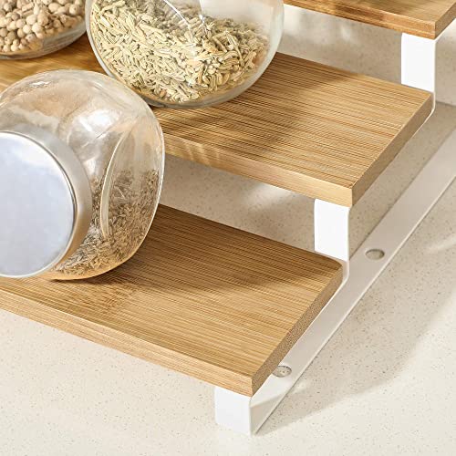 SONGMICS Spice Rack, Set of 2 Cabinet Shelf Organisers, 3-Tier Extendable Spice Holder, Engineered Wood, Stackable, for Pantry, Cupboard, Countertop, Natural Beige and Cloud White KCS016N02 6 SONGMICS Spice Rack, Set of 2 Cabinet Shelf Organisers, 3-Tier Extendable Spice Holder, Engineered Wood, Stackable, for Pantry, Cupboard, Countertop, Natural Beige and Cloud White KCS016N02 - Image 6