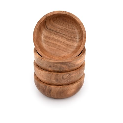 Samhita Acacia Wooden Fruit Bowl Food Serveware Dining Décor Absolute Beautiful with Your Kitchen (Set of 4) (10.16cm x 10.16cm x 3.81cm) 1 Samhita Acacia Wooden Fruit Bowl Food Serveware Dining Décor Absolute Beautiful with Your Kitchen (Set of 4) (10.16cm x 10.16cm x 3.81cm)