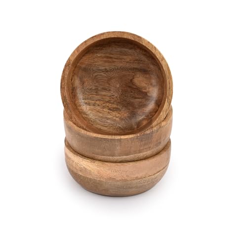 Samhita Mango Wood Round Bowl Set of 3 Perfect for Dips Sauce, Nuts, Appetizers, Desserts,. Looks Absolutey Beautiful with Your Kitchen Setting. (12.7cm x 12.7cm x 5.08cm) 2 Samhita Mango Wood Round Bowl Set of 3 Perfect for Dips Sauce, Nuts, Appetizers, Desserts,. Looks Absolutey Beautiful with Your Kitchen Setting. (12.7cm x 12.7cm x 5.08cm) - Image 2