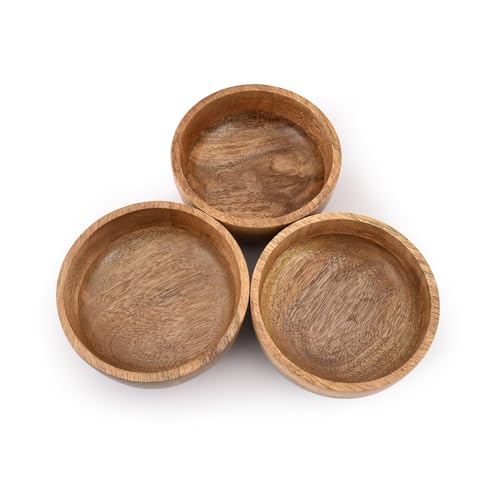 Samhita Mango Wood Round Bowl Set of 3 Perfect for Dips Sauce, Nuts, Appetizers, Desserts,. Looks Absolutey Beautiful with Your Kitchen Setting. (12.7cm x 12.7cm x 5.08cm) 4 Samhita Mango Wood Round Bowl Set of 3 Perfect for Dips Sauce, Nuts, Appetizers, Desserts,. Looks Absolutey Beautiful with Your Kitchen Setting. (12.7cm x 12.7cm x 5.08cm) - Image 4