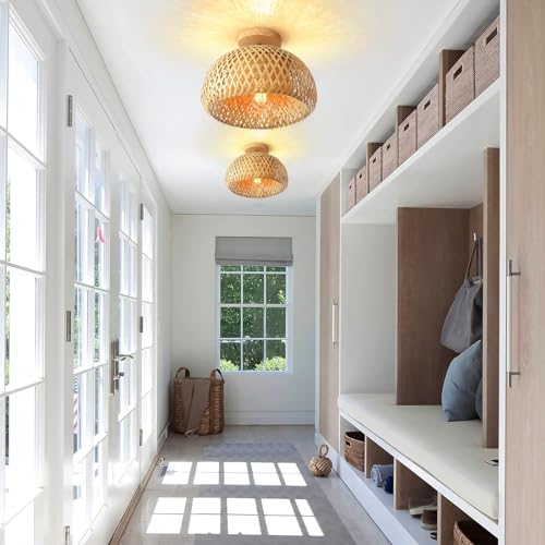 Schindora Bamboo Ceiling Light,Rattan Semi Flush Mount Ceiling Light Fixture,Handmade Boho Rattan Light Fixtures,Farmhouse Light Fixtures for Bedroom Nursery Hallway Corridor Passway 2 Schindora Bamboo Ceiling Light,Rattan Semi Flush Mount Ceiling Light Fixture,Handmade Boho Rattan Light Fixtures,Farmhouse Light Fixtures for Bedroom Nursery Hallway Corridor Passway - Image 2