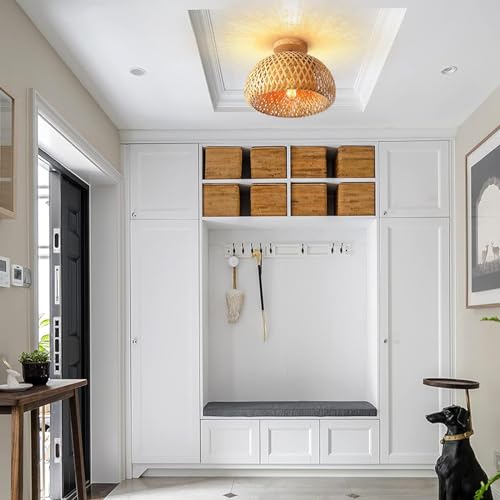 Schindora Bamboo Ceiling Light,Rattan Semi Flush Mount Ceiling Light Fixture,Handmade Boho Rattan Light Fixtures,Farmhouse Light Fixtures for Bedroom Nursery Hallway Corridor Passway 3 Schindora Bamboo Ceiling Light,Rattan Semi Flush Mount Ceiling Light Fixture,Handmade Boho Rattan Light Fixtures,Farmhouse Light Fixtures for Bedroom Nursery Hallway Corridor Passway - Image 3