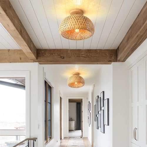 Schindora Bamboo Ceiling Light,Rattan Semi Flush Mount Ceiling Light Fixture,Handmade Boho Rattan Light Fixtures,Farmhouse Light Fixtures for Bedroom Nursery Hallway Corridor Passway 4 Schindora Bamboo Ceiling Light,Rattan Semi Flush Mount Ceiling Light Fixture,Handmade Boho Rattan Light Fixtures,Farmhouse Light Fixtures for Bedroom Nursery Hallway Corridor Passway - Image 4