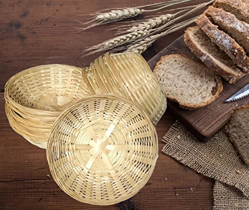 Set Of 12 Vintage Bread Baskets Small Round Woven Wicker Bamboo Hamper Basket Serving Snack Bowl Natural 3 Set Of 12 Vintage Bread Baskets Small Round Woven Wicker Bamboo Hamper Basket Serving Snack Bowl Natural - Image 3
