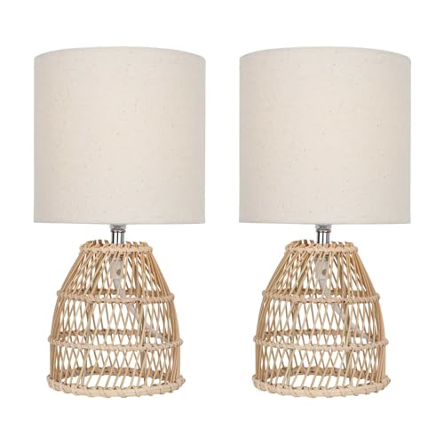 Set of 2 Natural Bamboo Table Lamps or Bedside Lights, Matching Natural Fabric Shade, Height 31.5 cm, Wicker Rattan Lighting 1 Set of 2 Natural Bamboo Table Lamps or Bedside Lights, Matching Natural Fabric Shade, Height 31.5 cm, Wicker Rattan Lighting
