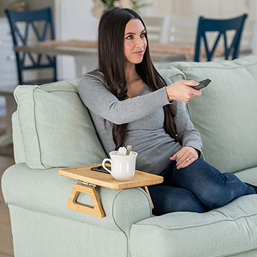 Shamrock Home Bamboo Couch Arm Table, Sofa Table for Couches. Sofa Arm Tray, Armchair Tray for TV Dinners, Remotes, Drinks and Snacks - 13.75 x 9.5in, Beige 2 Shamrock Home Bamboo Couch Arm Table, Sofa Table for Couches. Sofa Arm Tray, Armchair Tray for TV Dinners, Remotes, Drinks and Snacks - 13.75 x 9.5in, Beige - Image 2