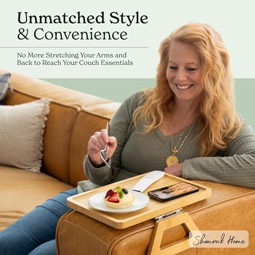 Shamrock Home Bamboo Couch Arm Table, Sofa Table for Couches. Sofa Arm Tray, Armchair Tray for TV Dinners, Remotes, Drinks and Snacks - 13.75 x 9.5in, Beige 4 Shamrock Home Bamboo Couch Arm Table, Sofa Table for Couches. Sofa Arm Tray, Armchair Tray for TV Dinners, Remotes, Drinks and Snacks - 13.75 x 9.5in, Beige - Image 4