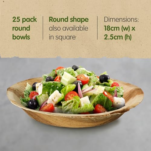 Signature Packaging - Disposable Bowls - Palm Leaf - 25 Pack - Round 7" 2 Signature Packaging - Disposable Bowls - Palm Leaf - 25 Pack - Round 7" - Image 2
