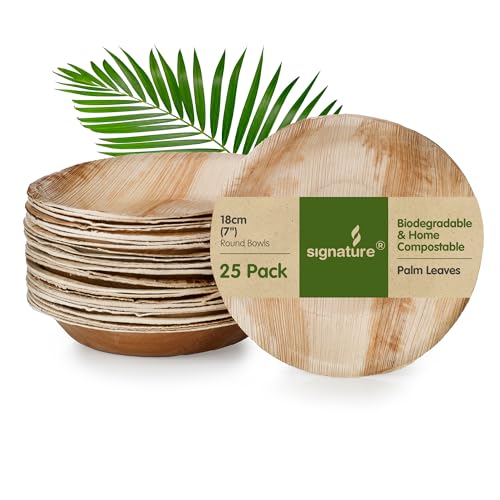 Signature Packaging - Disposable Bowls - Palm Leaf - 25 Pack - Round 7" 1 Signature Packaging - Disposable Bowls - Palm Leaf - 25 Pack - Round 7"