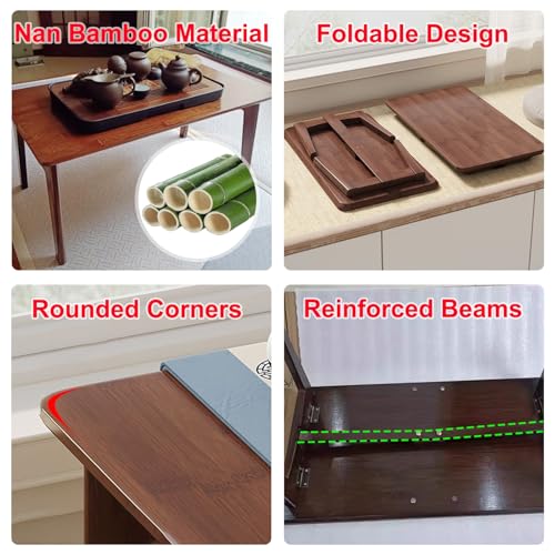 Small Coffee Tables for Small Spaces, Japanese Floor Table, Bamboo Folding Table, Camping Picnic Table for Home, Office, Living Room 4 Small Coffee Tables for Small Spaces, Japanese Floor Table, Bamboo Folding Table, Camping Picnic Table for Home, Office, Living Room - Image 4