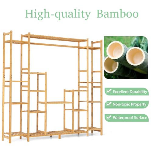 TANGZON 9 Tier Tall Bamboo Plant Stand, Indoor Outdoor Plant Shelf Holder with Hanging Rack, Hollowed Shelves & Anti-toppling Device, Flower Bonsai Pot Display Rack for Home Living Room Garden Balcony 3 TANGZON 9 Tier Tall Bamboo Plant Stand, Indoor Outdoor Plant Shelf Holder with Hanging Rack, Hollowed Shelves & Anti-toppling Device, Flower Bonsai Pot Display Rack for Home Living Room Garden Balcony - Image 3