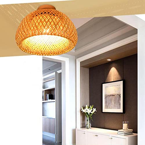 Tlilyy Bamboo Wicker Rattan Light Fixture Mount Ceiling Lamp for Living Room Bedroom Dining Room,30X18cm 3 Tlilyy Bamboo Wicker Rattan Light Fixture Mount Ceiling Lamp for Living Room Bedroom Dining Room,30X18cm - Image 3