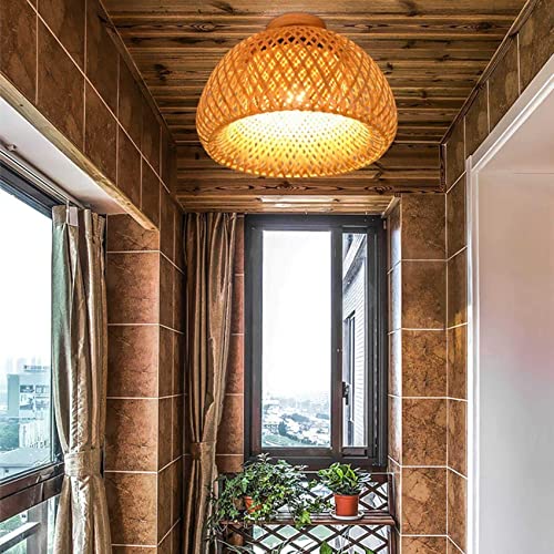 Tlilyy Bamboo Wicker Rattan Light Fixture Mount Ceiling Lamp for Living Room Bedroom Dining Room,30X18cm 4 Tlilyy Bamboo Wicker Rattan Light Fixture Mount Ceiling Lamp for Living Room Bedroom Dining Room,30X18cm - Image 4