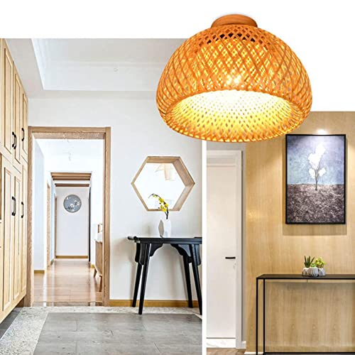 Tlilyy Bamboo Wicker Rattan Light Fixture Mount Ceiling Lamp for Living Room Bedroom Dining Room,30X18cm 5 Tlilyy Bamboo Wicker Rattan Light Fixture Mount Ceiling Lamp for Living Room Bedroom Dining Room,30X18cm - Image 5