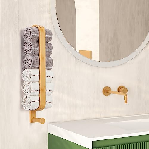 Towel Rail Wall Mounted with Hooks, Hand Towel Holder Self Adhesive, Bamboo Towel Bar Towel Racks for Bathroom and Kitchen 55cm(21.65") 2 Towel Rail Wall Mounted with Hooks, Hand Towel Holder Self Adhesive, Bamboo Towel Bar Towel Racks for Bathroom and Kitchen 55cm(21.65") - Image 2
