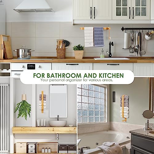 Towel Rail Wall Mounted with Hooks, Hand Towel Holder Self Adhesive, Bamboo Towel Bar Towel Racks for Bathroom and Kitchen 55cm(21.65") 3 Towel Rail Wall Mounted with Hooks, Hand Towel Holder Self Adhesive, Bamboo Towel Bar Towel Racks for Bathroom and Kitchen 55cm(21.65") - Image 3