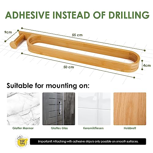 Towel Rail Wall Mounted with Hooks, Hand Towel Holder Self Adhesive, Bamboo Towel Bar Towel Racks for Bathroom and Kitchen 55cm(21.65") 4 Towel Rail Wall Mounted with Hooks, Hand Towel Holder Self Adhesive, Bamboo Towel Bar Towel Racks for Bathroom and Kitchen 55cm(21.65") - Image 4