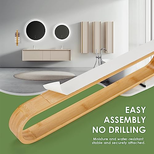 Towel Rail Wall Mounted with Hooks, Hand Towel Holder Self Adhesive, Bamboo Towel Bar Towel Racks for Bathroom and Kitchen 55cm(21.65") 5 Towel Rail Wall Mounted with Hooks, Hand Towel Holder Self Adhesive, Bamboo Towel Bar Towel Racks for Bathroom and Kitchen 55cm(21.65") - Image 5