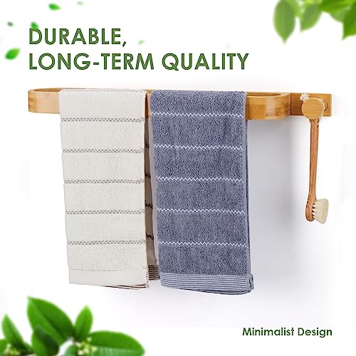 Towel Rail Wall Mounted with Hooks, Hand Towel Holder Self Adhesive, Bamboo Towel Bar Towel Racks for Bathroom and Kitchen 55cm(21.65") 7 Towel Rail Wall Mounted with Hooks, Hand Towel Holder Self Adhesive, Bamboo Towel Bar Towel Racks for Bathroom and Kitchen 55cm(21.65") - Image 7