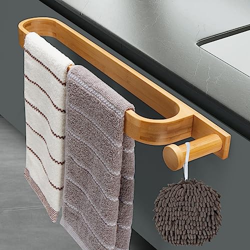 Towel Rail Wall Mounted with Hooks, Hand Towel Holder Self Adhesive, Bamboo Towel Bar Towel Racks for Bathroom and Kitchen 55cm(21.65") 1 Towel Rail Wall Mounted with Hooks, Hand Towel Holder Self Adhesive, Bamboo Towel Bar Towel Racks for Bathroom and Kitchen 55cm(21.65")