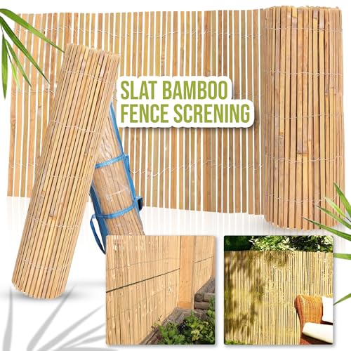 TradeXone Natural Bamboo Slat Fence - Screening Slatted Roll for Garden ...