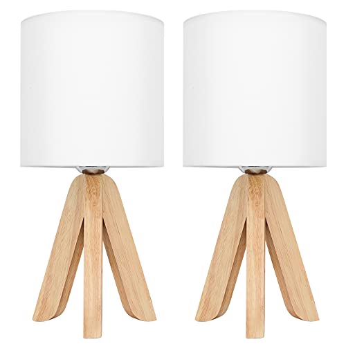 UOMIO Wooden Tripod Lamps Set of 2 Tripod Table Lamps with Wooden Base and Fabric Shade Lights Small Bedside Lamps for Warm Atmosphere Bed Room Living Room Decoration 2 UOMIO Wooden Tripod Lamps Set of 2 Tripod Table Lamps with Wooden Base and Fabric Shade Lights Small Bedside Lamps for Warm Atmosphere Bed Room Living Room Decoration - Image 2