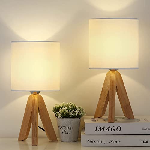 UOMIO Wooden Tripod Lamps Set of 2 Tripod Table Lamps with Wooden Base and Fabric Shade Lights Small Bedside Lamps for Warm Atmosphere Bed Room Living Room Decoration 1 UOMIO Wooden Tripod Lamps Set of 2 Tripod Table Lamps with Wooden Base and Fabric Shade Lights Small Bedside Lamps for Warm Atmosphere Bed Room Living Room Decoration